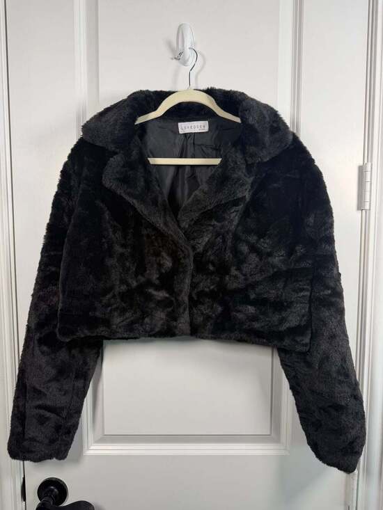 Love Poem by Block Jackets & Blazers - Love Poem by Block Black Cropped Faux Fur Bunny Jacket Size Small